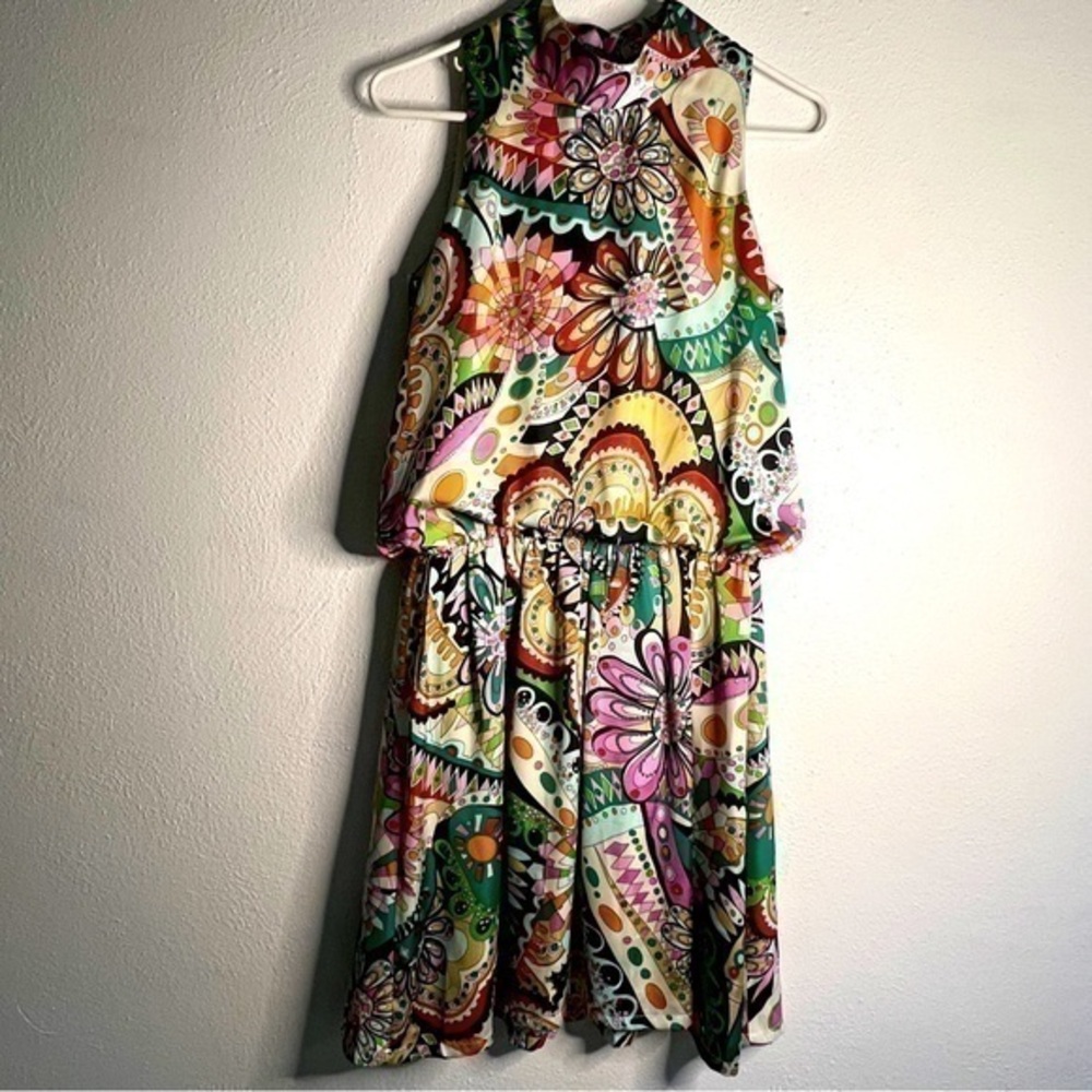 Joy Joy sleeveless colorful, abstract-patterned dress, Sz S. Preowned. EUC.